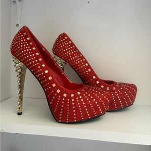 Red Studded Platform High Heels